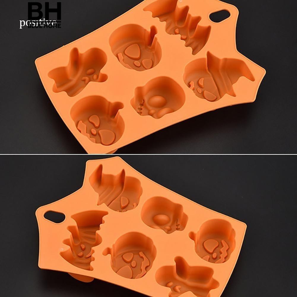 Khuôn Làm Bánh / Sô Cô La 6 Ô Bằng Silicone Phong Cách Halloween