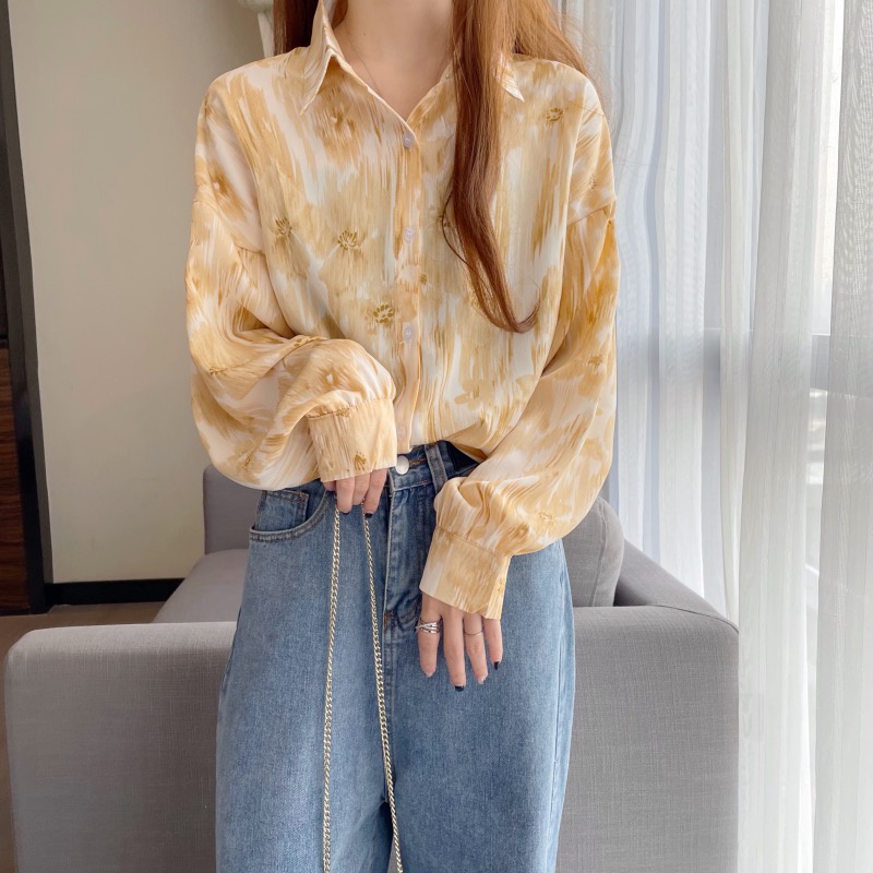 Áo Sơ Mi Nữ Tay Dài In Hoa Phong Cách Phương Tây Thời Trang Mùa Thu