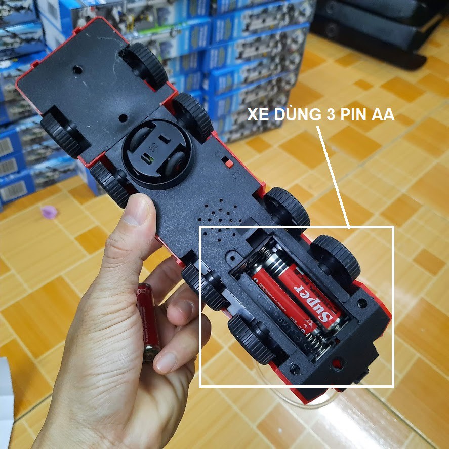 Ô tô cứu hỏa mini chạy pin đồ chơi trẻ em có âm thanh và đèn (xe dùng 3 pin con thỏ AA)