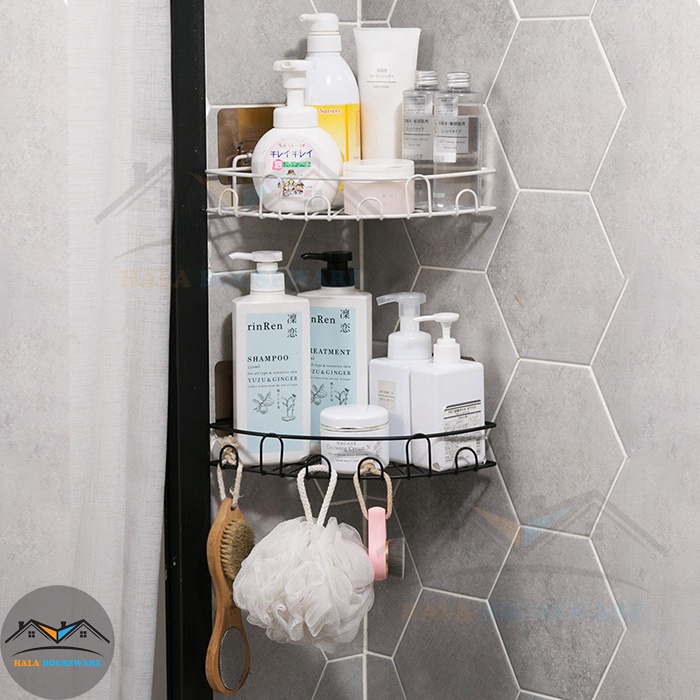 Kệ Góc Nhà Tắm Phun Sơn Tĩnh Điện + Miếng Dán Tường Siêu Dính Trong Nhà Tắm, Nhà Bếp Để Đồ Siêu Tiện Lợi