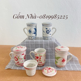 Cốc Ca Lọc Trà Có Nắp🥛🥛 Ca Uống Nước 🍺🍺 Họa Tiết Men Rạn Cổ gốm sứ Bát Tràng