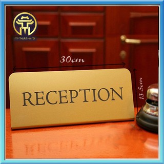 Biển Quầy Lễ Tân Bằng Mica Để Bàn Nhà Nghỉ, Khách Sạn Sang Trọng, KT 13.5x30cm, Màu Vàng, Bạc - Mythuathanoi