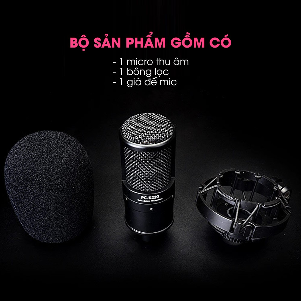 Mic Thu Âm Livestream Hát Karaoke Chuyên Nghiệp Takstar PC-K220 Độ Nhạy Cao, Lọc Ồn, Chính Hãng Cao Cấp Bảo Hành 1 Năm