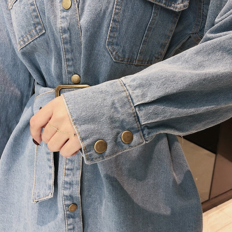 Váy Bò Denim Phong Cách Giấu Quần Kèm Đai Thắt Lưng