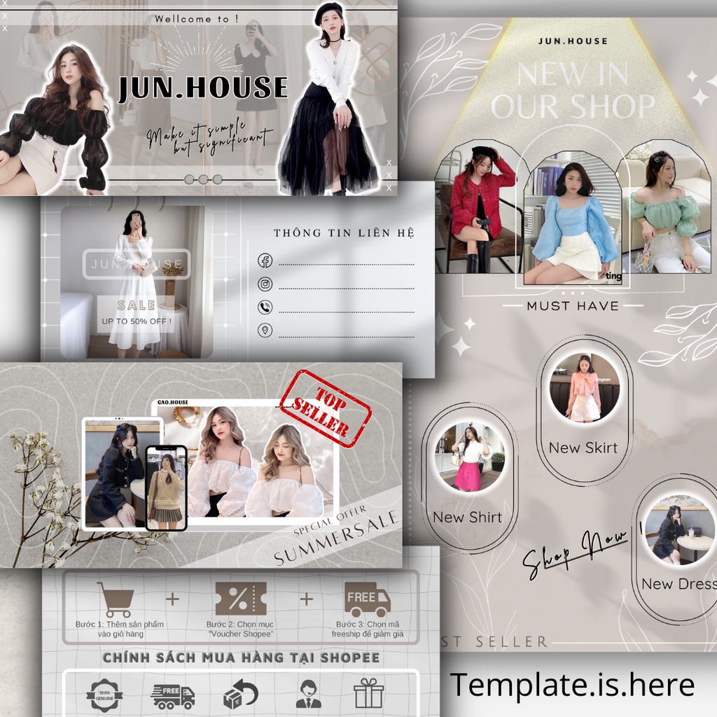 [THỜI TRANG NỮ] Thiết kế bộ template banner shopee có sẵn thời trang nữ, túi xách nữ, váy, đầm, quần áo nữ, phụ kiện