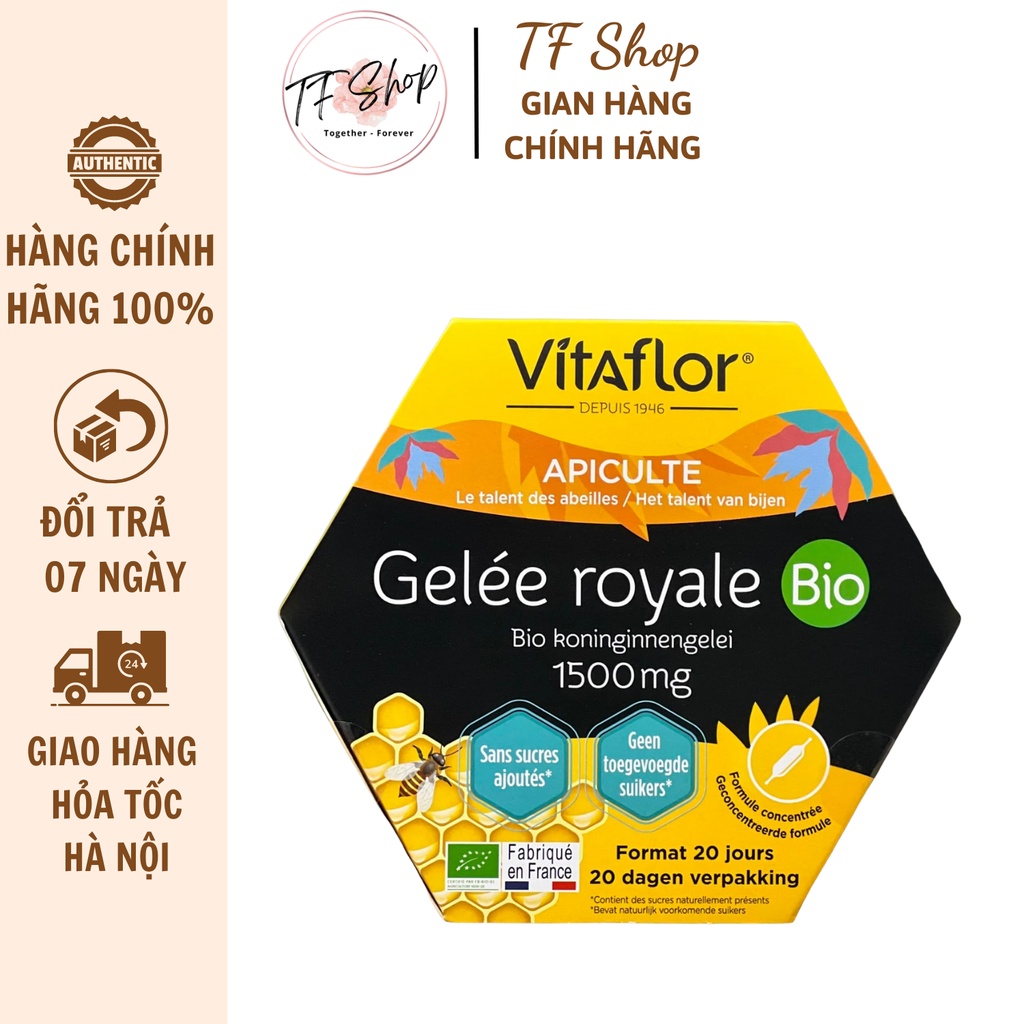 Sữa ong chúa tươi Vitaflor Gelée Royale Bio 1500mg Pháp hộp 20 ống