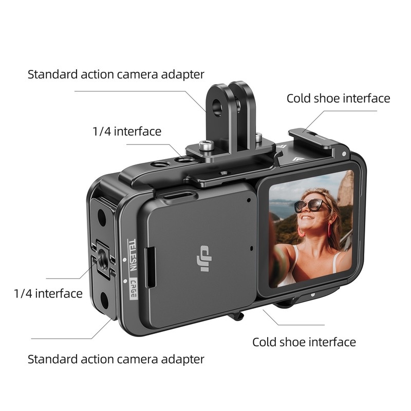 Bộ Khung Hợp Kim Nhôm Telesin Nhiều Lỗ 1/4 Inch Gắn Máy Ảnh Hành Trình DJI Action 2 Combo