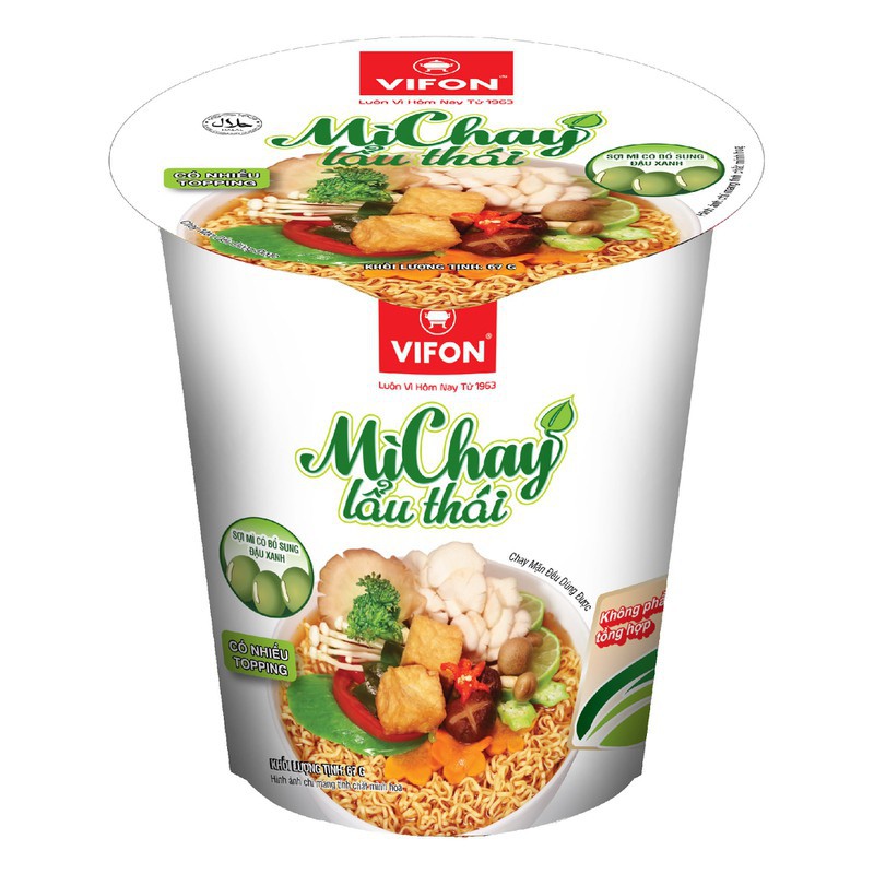 Thùng 24 Ly Mì Topping Lẩu Thái Chay VIFON 60g/Ly