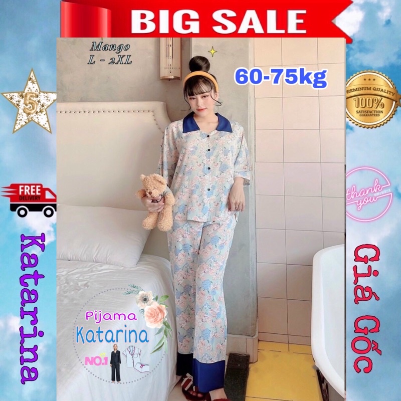 BIGSIZE PIZAMA BIGSIZE(60-75kg)LỤA SATIN CAO CẤP TAY NGẮN QUẦN DÀI