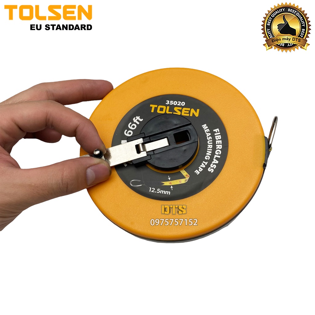 Thước dây cuộn 20m công nghiệp sợi thuỷ tinh TOLSEN, thước cuốn đa năng nhựa ABS bọc cao su siêu bền, tốc độ cuốn nhanh