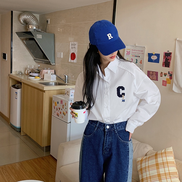 Áo Sơ Mi Nữ Dài Tay Dáng Rộng In Chữ Thời Trang Hàn Quốc Mới