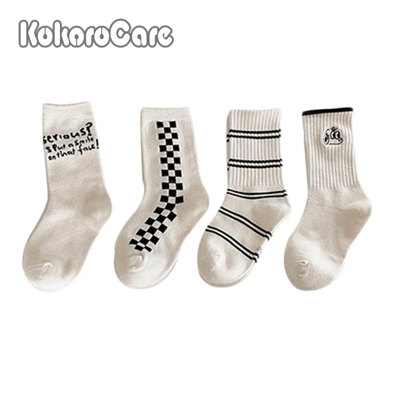Set 4 đôi vớ cotton KokoroCare Msw-30 họa tiết hoạt hình cho bé 2022 size s/ m/ l 1-8 tuổi