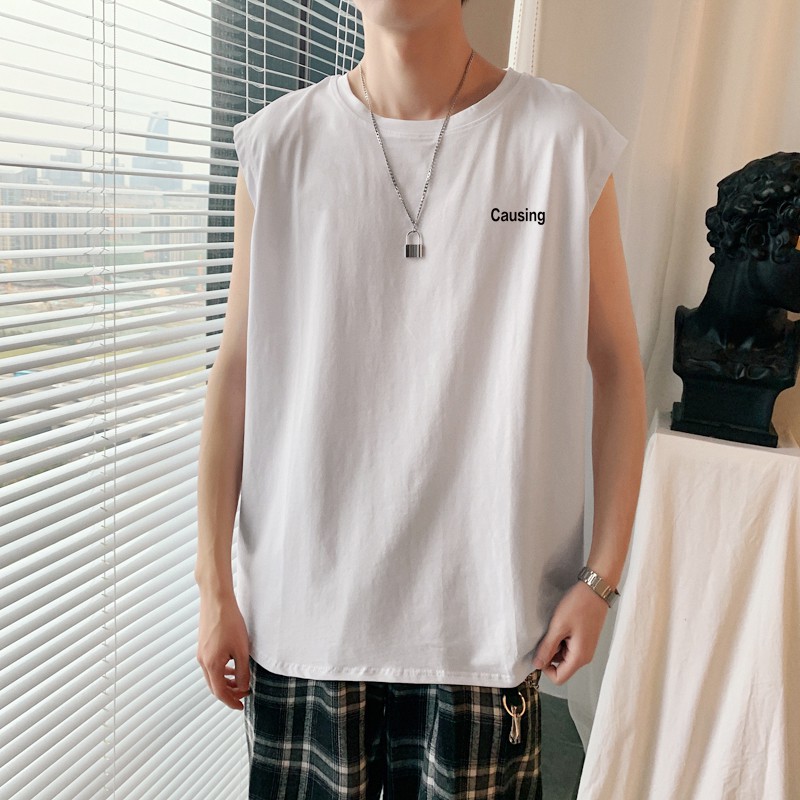 Áo Thun Thể Thao Không Tay In Chữ Trẻ Trung Cho Nam