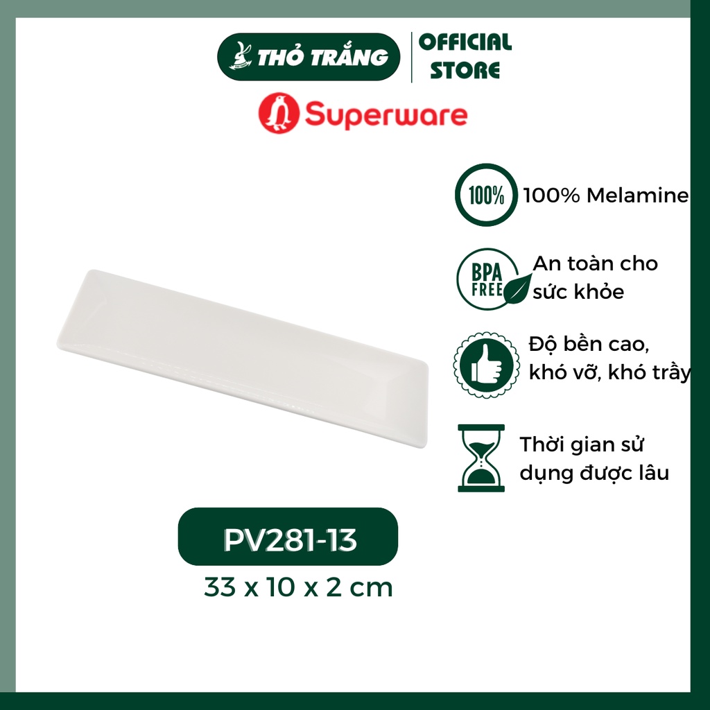 Dĩa nhựa chữ nhật cạnh vuông giả sứ Srithai Superware cao cấp - Porceline