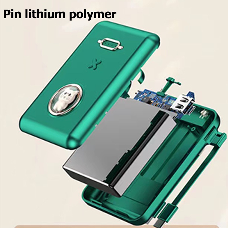 Sạc Dự Phòng 20000mAh Mini Dễ Thương Với 4 Dây Cáp Đèn LED Cho Android Phone Pin Sạc Dự Phòng Cute