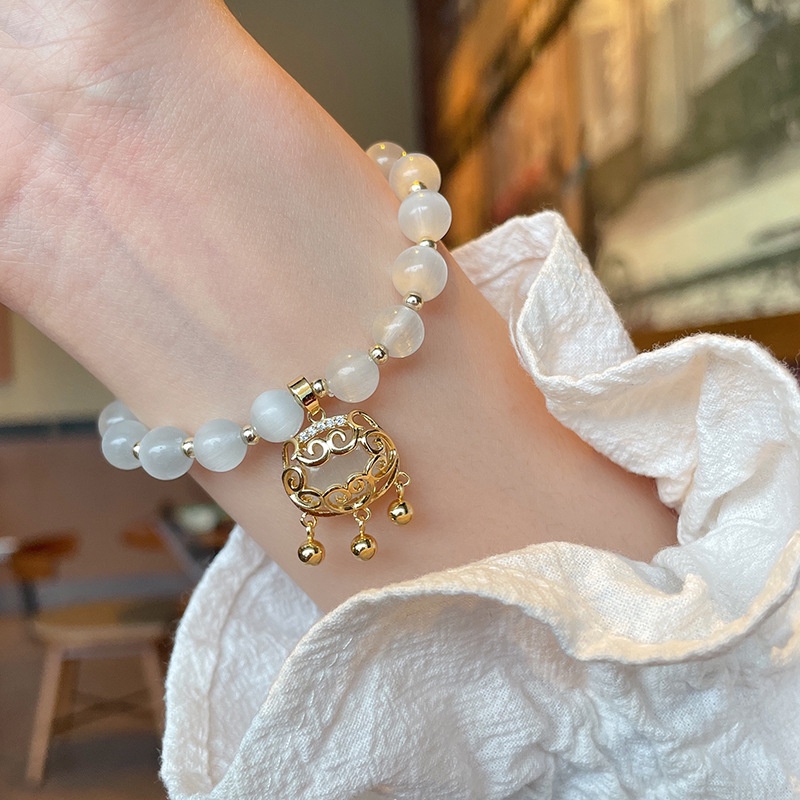 Vòng tay đính đá opal trắng thiết kế tua rua phong cách xuân hè thời trang cho nữ