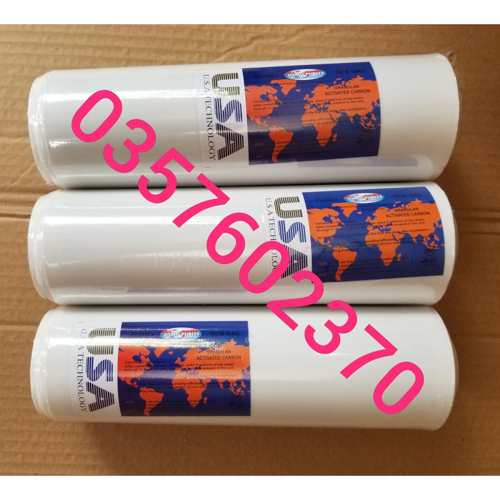 ( Ảnh thật) Bộ 3 Lõi lọc nước số 2 than hoạt tính UDF 10 inch dùng cho các loại máy lọc nước kangaro, krofi, aqua...