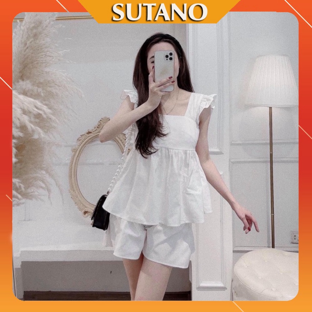 Bộ đũi mặc nhà nữ mùa hè áo dây cộc tay Cánh Tiên quần giả váy sang chảnh xinh đẹp thời trang - B387 nội y xanh chất đẹp