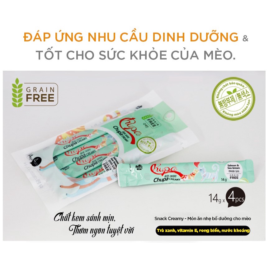 [DINH DƯỠNG CAO CHO MÈO] Hộp 4 tuýp Sốt dinh dưỡng cho mèo MEOWOW Chupa Creamy 56g - Snack cho mèo - Ăn vặt cho mèo