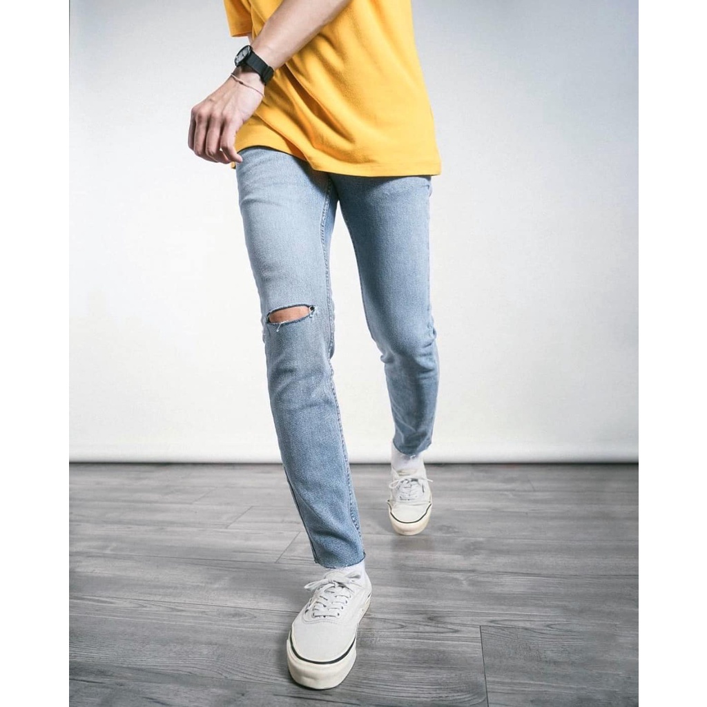 Quần jean nam Quần bò nam rách gối phong cách skinny vải co giãn cao cấp,phong cách Hàn Quốc mã 897RGP