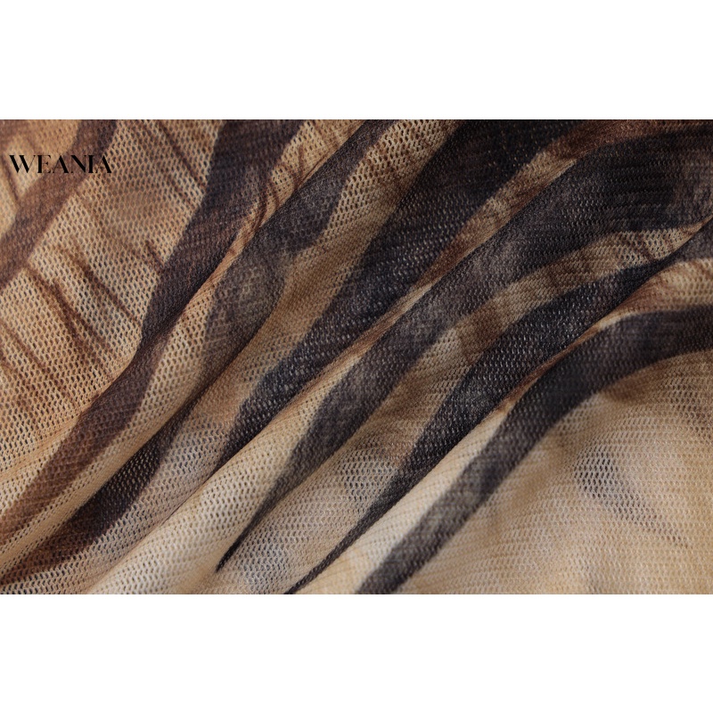 Áo Lửng Hai Dây Phối Ren Lưới Xuyên Thấu In Họa Tiết Hổ Quyến Rũ Phong Cách Mùa Hè