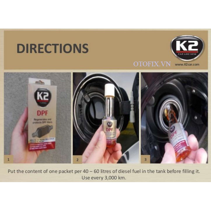 K2 DPF 50 ml - phụ gia súc tẩy làm sạch bộ lọc bụi diesel  cho xe hơi chạy dầu