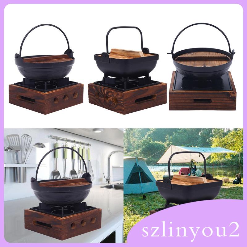 Chảo Gang / Nồi Hầm Sukiyaki Nhật Bản Có Móc Treo Bằng Gỗ szlinyou2