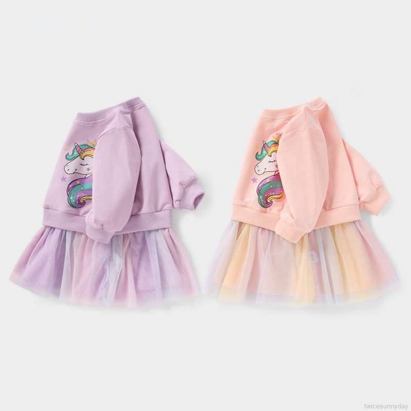 Đầm Công Chúa Tay Dài Phối Lưới Chất Liệu Cotton Thời Trang Mùa Thu Cho Bé Gái 1-6 Tuổi