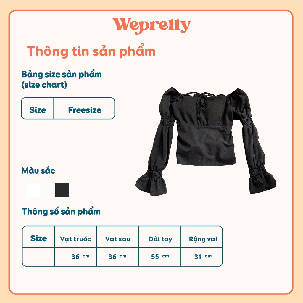 Áo trễ vai dài tay nữ dáng croptop phong cách hiện tại 2 màu đen và trắng chất thô mềm có mút ngực Wepretty Clothes | BigBuy360 - bigbuy360.vn