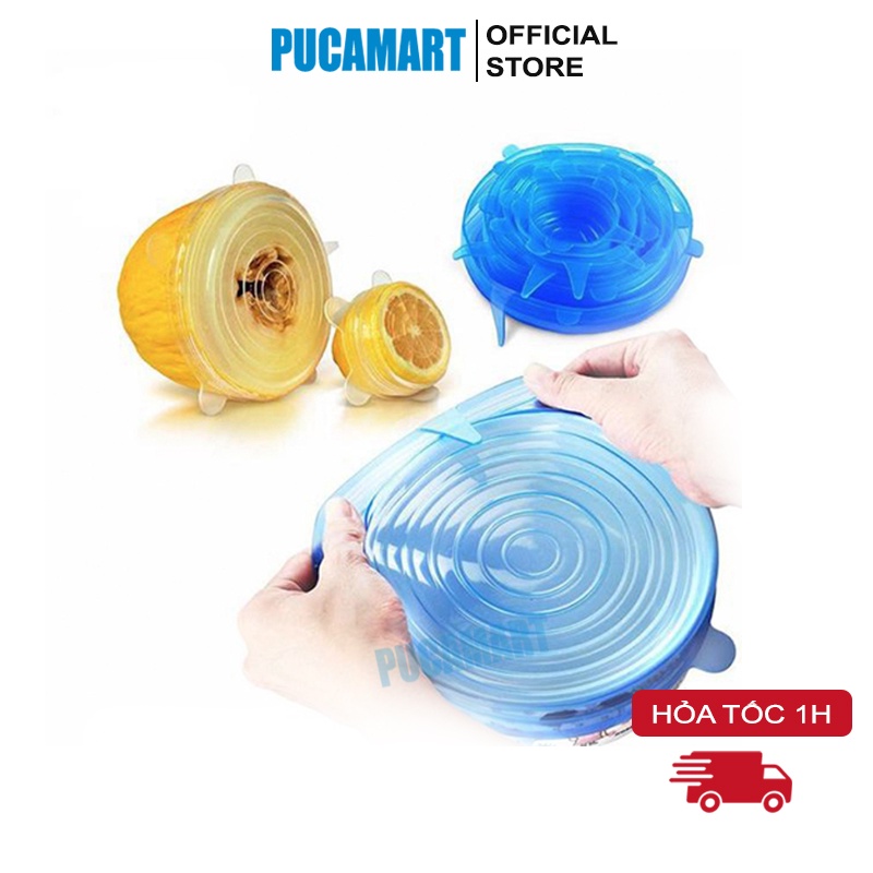 Set 6 Màng Bọc Thực Phẩm PUCA, Màng Bọc Thức Ăn, Màng Bọc Có 6 Kích Thước, Chất Liệu Silicon Siêu Bền