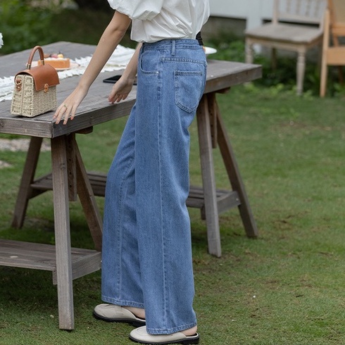 Quần Jeans Nữ Simple Jeans Lưng Cao Dáng Suông Ống Rộng Ulzzang Quảng Châu