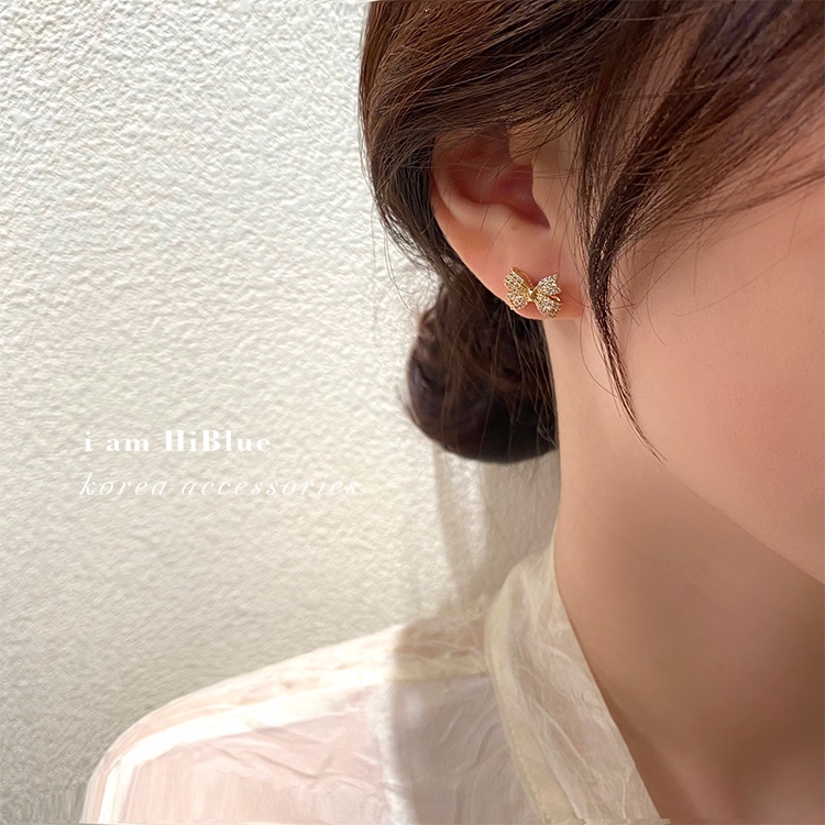 Bông Tai Hình Nơ Đính Ngọc Trai Lấp Lánh Phong Cách Hàn Quốc