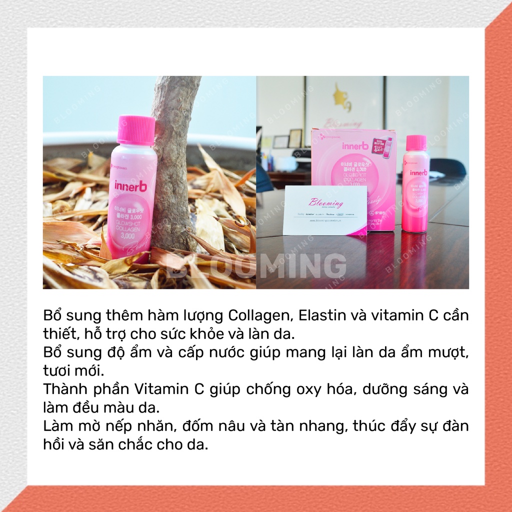 Hộp 6 chai nước uống Collagen Vitamin C sáng da InnerB Glowshot (50mlx6)