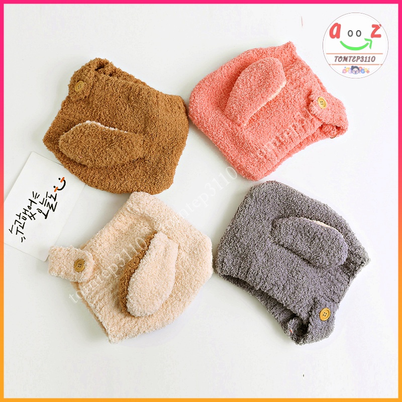 Mũ Len Lông Cừu Tai Thỏ, Mũ Len Trùm Đầu Có Cúc Chất Siêu Mềm Và Ấm Cho Bé 6-36 Tháng