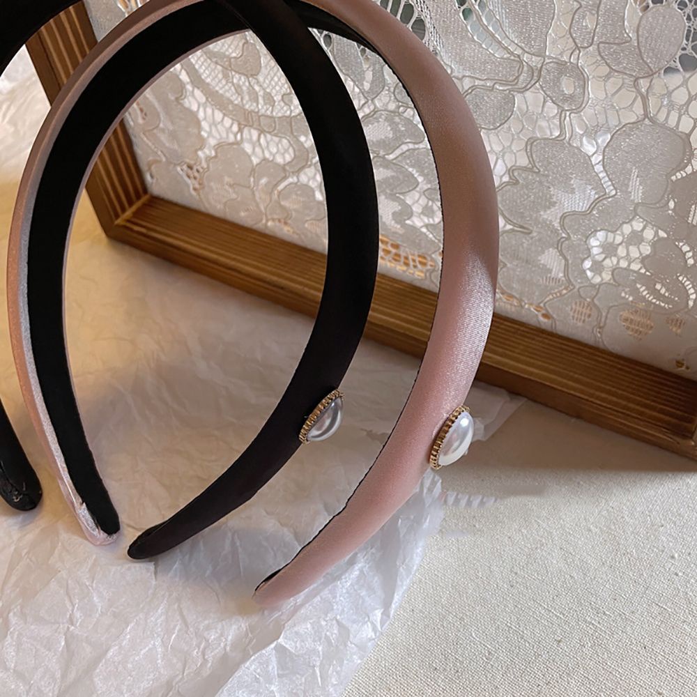 Băng đô cài tóc bản rộng đính ngọc trai giả sang trọng phong cách Hàn Quốc cổ điển cho nữ