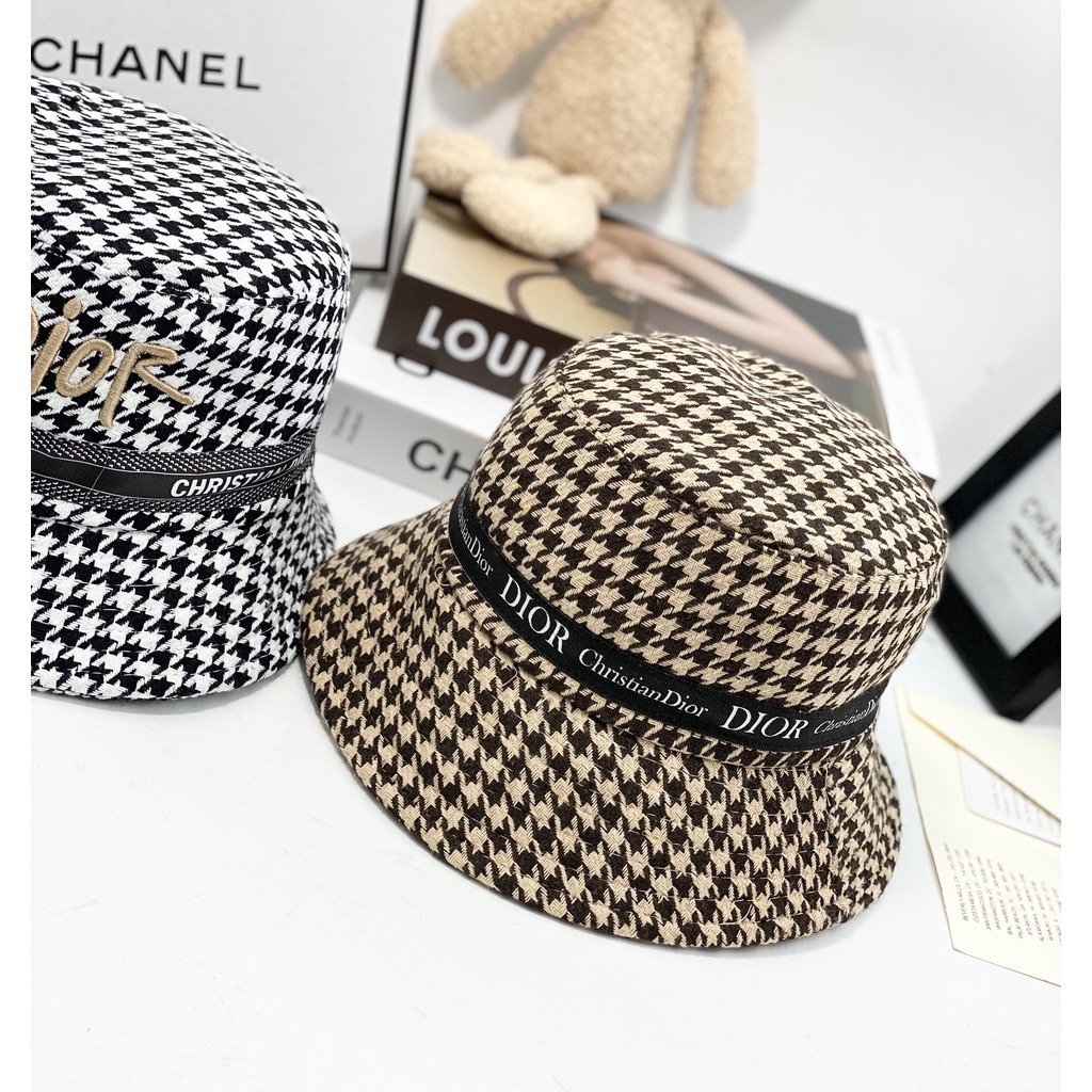 MŨ NÓN BUCKET DIOR VẢI DẠ CARO VIỀN ĐAI - TXGS-N240