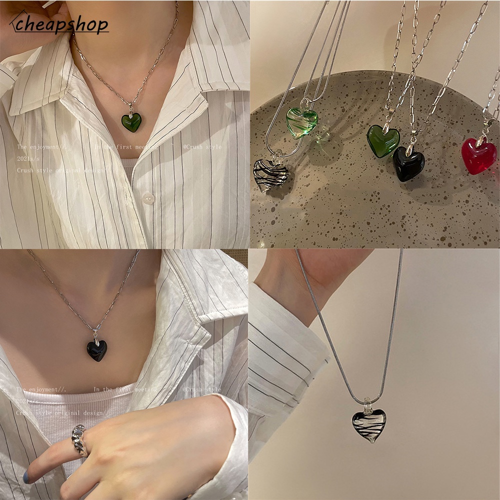 iF YOU Vòng cổ mặt trái tim pha lê trong suốt