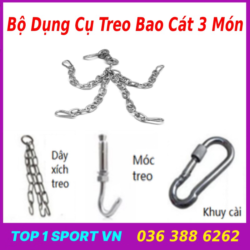 Vỏ bao cát đấm bốc boxing 3 lớp + Găng tay đấm bốc mma walon + Băng đa walon 3m + lót tay chân + dây xích + móc treo