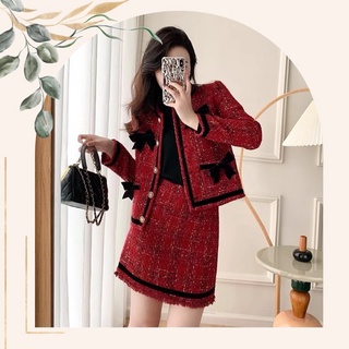 Set bộ dạ tweed nữ tone đỏ đô • 2ENDSTORE (Hàng QC Loại 1)