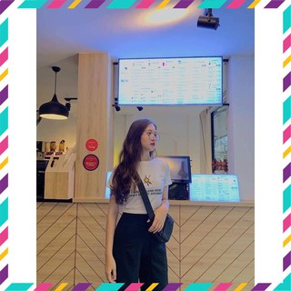 Áo cortop HOA CÚC Đen Trắng siêu hot