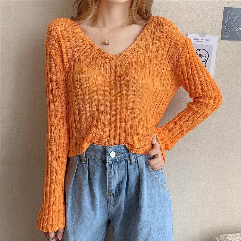 Áo Thun Dệt Kim Tay Dài Cổ Chữ v Mỏng Chống Nắng Phong Cách Hàn Quốc Mới Cho Nữ