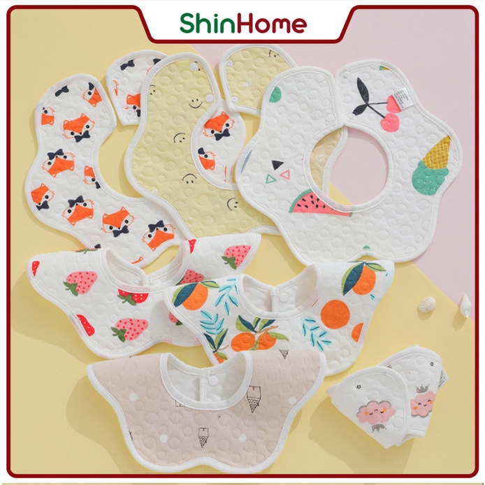 Yếm tròn cho bé, yếm trẻ em chống thấm xoay 360 độ cotton (hàng đẹp)