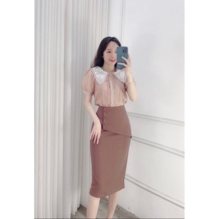 Chân váy bút chì 3 cúc bọc