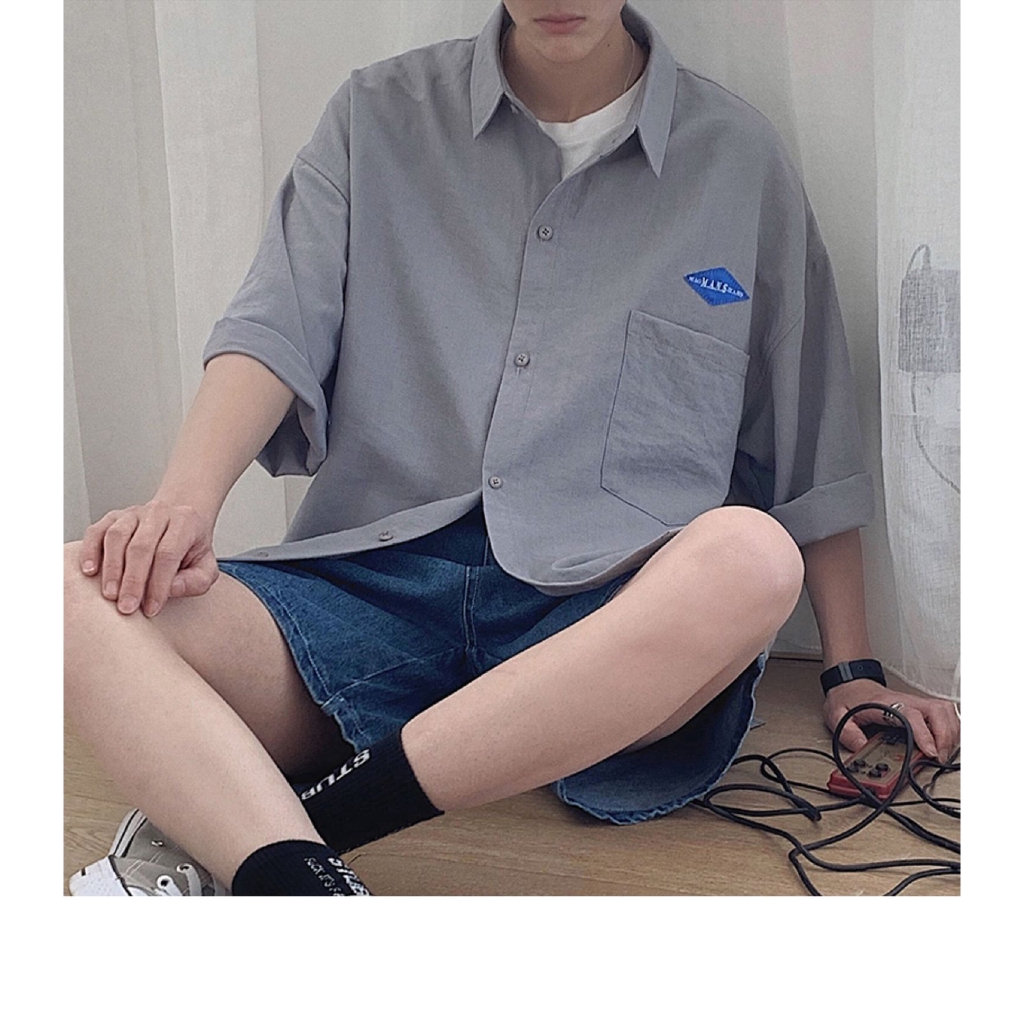 Áo Sơ Mi Tay Ngắn Dáng Rộng Thoáng Khí Phong Cách Hàn Quốc Dành Cho Nam | BigBuy360 - bigbuy360.vn