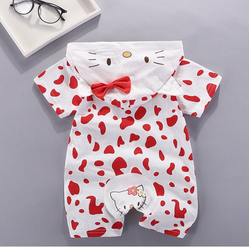 Áo Liền Quần Bằng Cotton Tay Ngắn In Hoạt Hình Dành Cho Bé Trai Gái 0-12 Tháng Tuổi