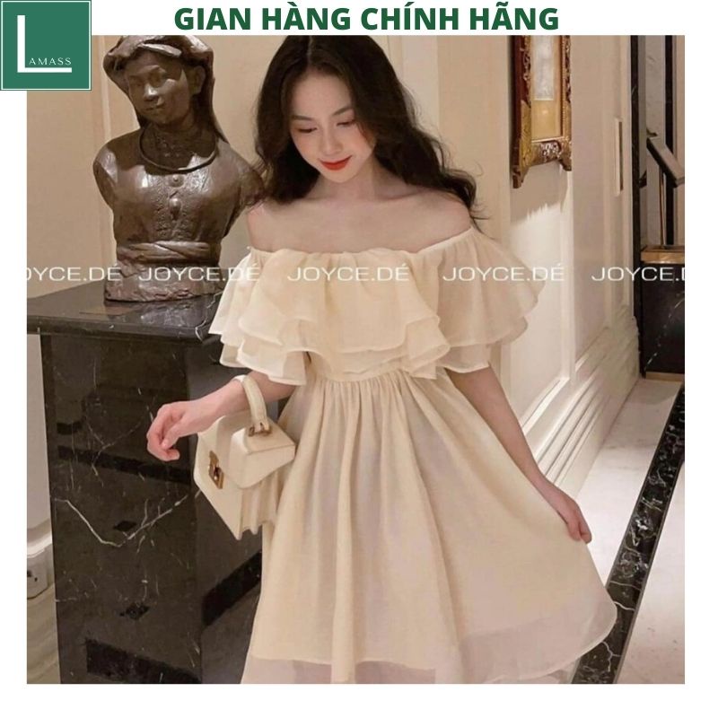 Váy voan tơ 2 lớp trễ vai tay bồng kiểu dáng hàn quốc tiểu thư bánh bèo dễ thương ulzzang -LAMASS