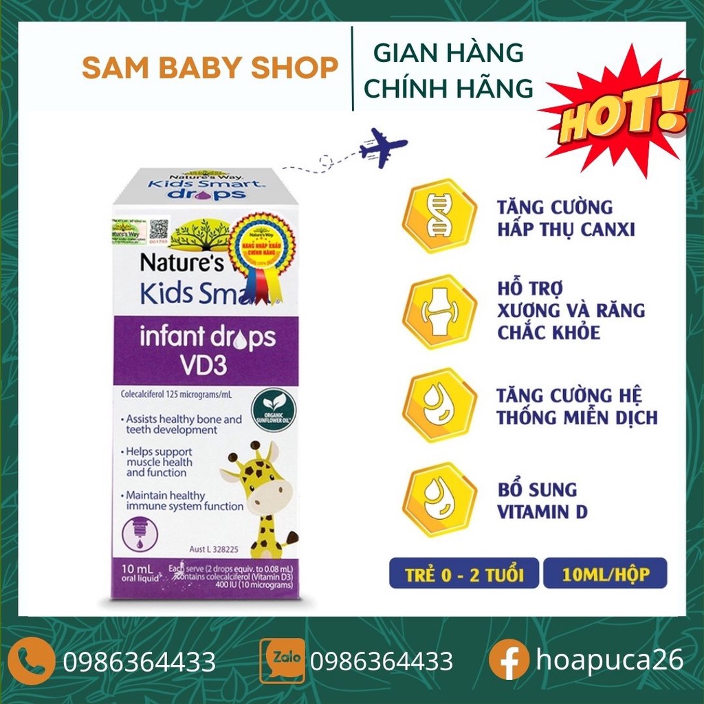 Nature's Way Kids Smart Infant Drops VD3 - Chai 10ml - Bổ Sung Vitamin D3 Cho Bé Hỗ Trợ Xương Và Răng Chắc Khỏe