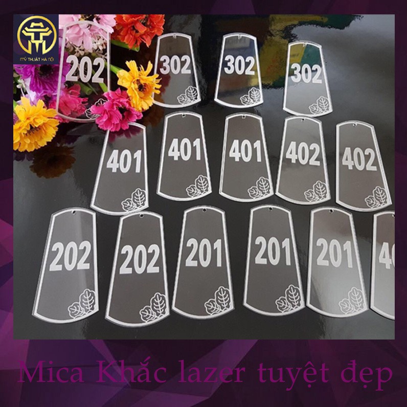 Móc Treo Chìa Khóa Khách Sạn, Nhà Nghỉ, Spa đơn giản tinh tế, Khắc Mica bằng lazer, Kèm Khuyên Sắt