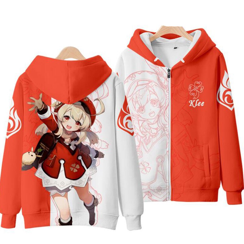 Áo Khoác Hoodie Khóa Kéo In Hình Klee Diluc Paimon Keqing Zhongli 3D Dành Cho Nam
