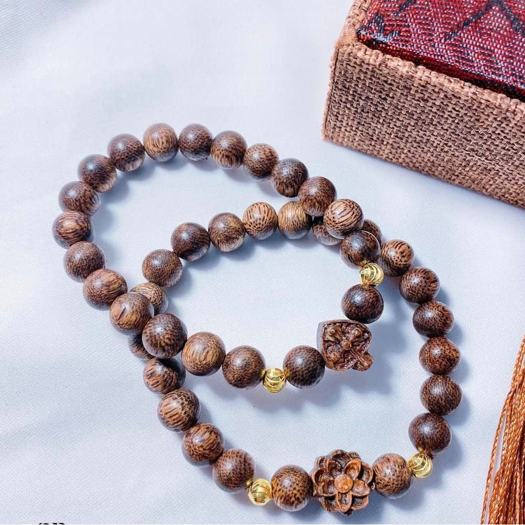 Lắc tay gỗ trầm mix bi bạc ta mạ vàng 24kara , Siêu hot , giá sập sàn - Vàng bạc Khải Khải